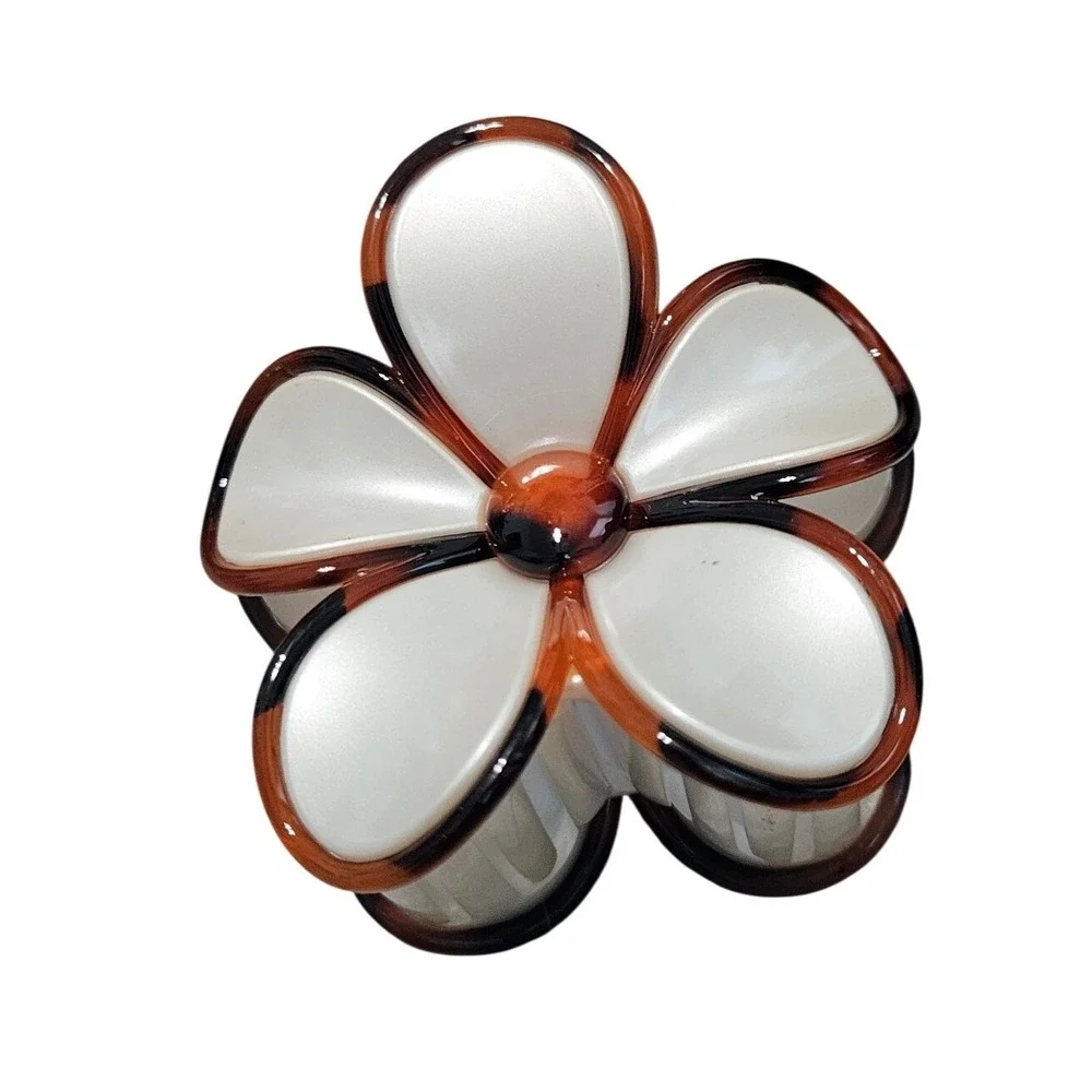 Set of 2 Hair Clips White Tortoise Flower and Silver Cherry Bow Hair Holders